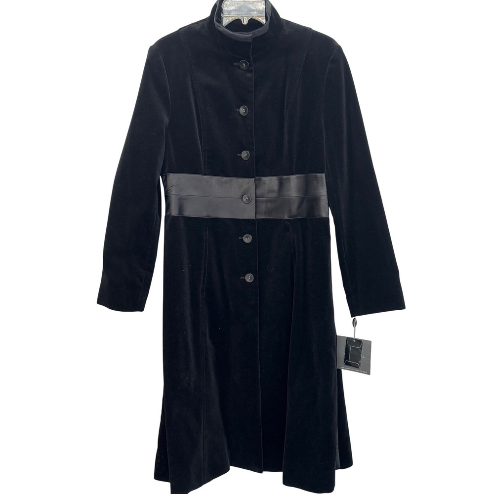 Kenneth Cole New York Black Velvet Belted Coat‎ Women's Size L